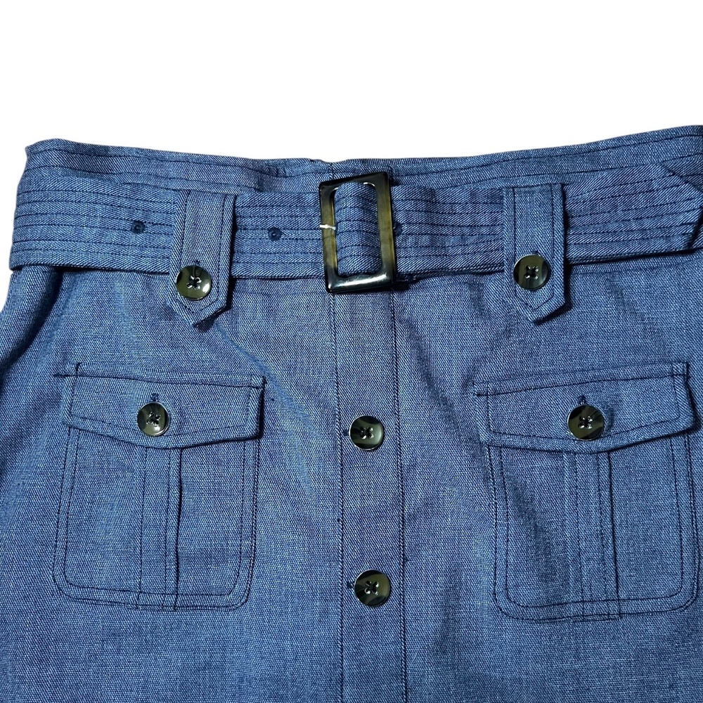 NY&Co 7th Avenue Tailored Utility Blue Pencil Skirt Cargo Pockets Belted Size 4 - Picture 3 of 10